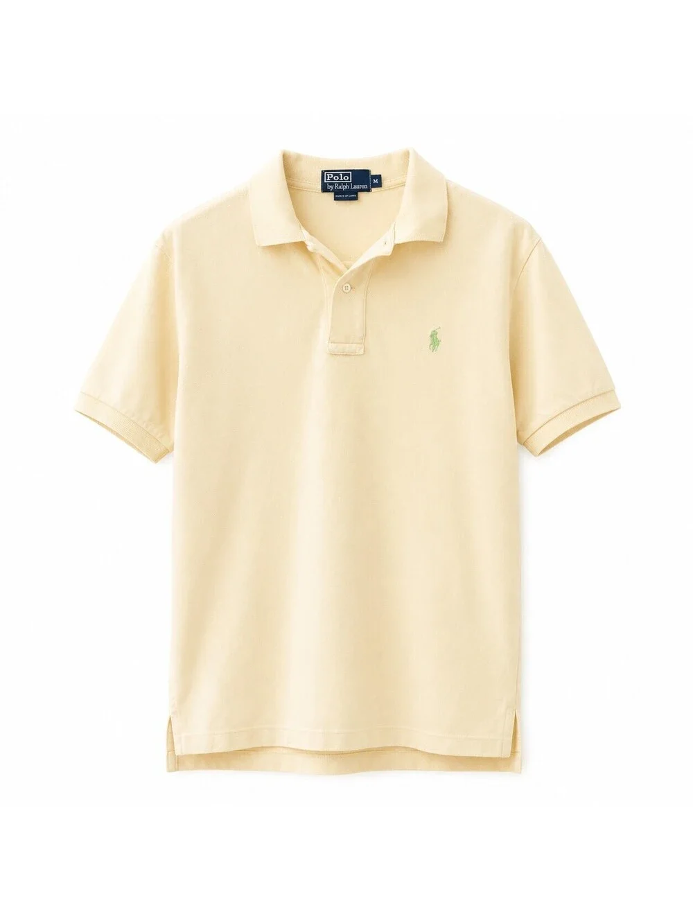 Polo by Ralph Lauren Men's Medium Butter Yellow Polo Shirt with Green Logo